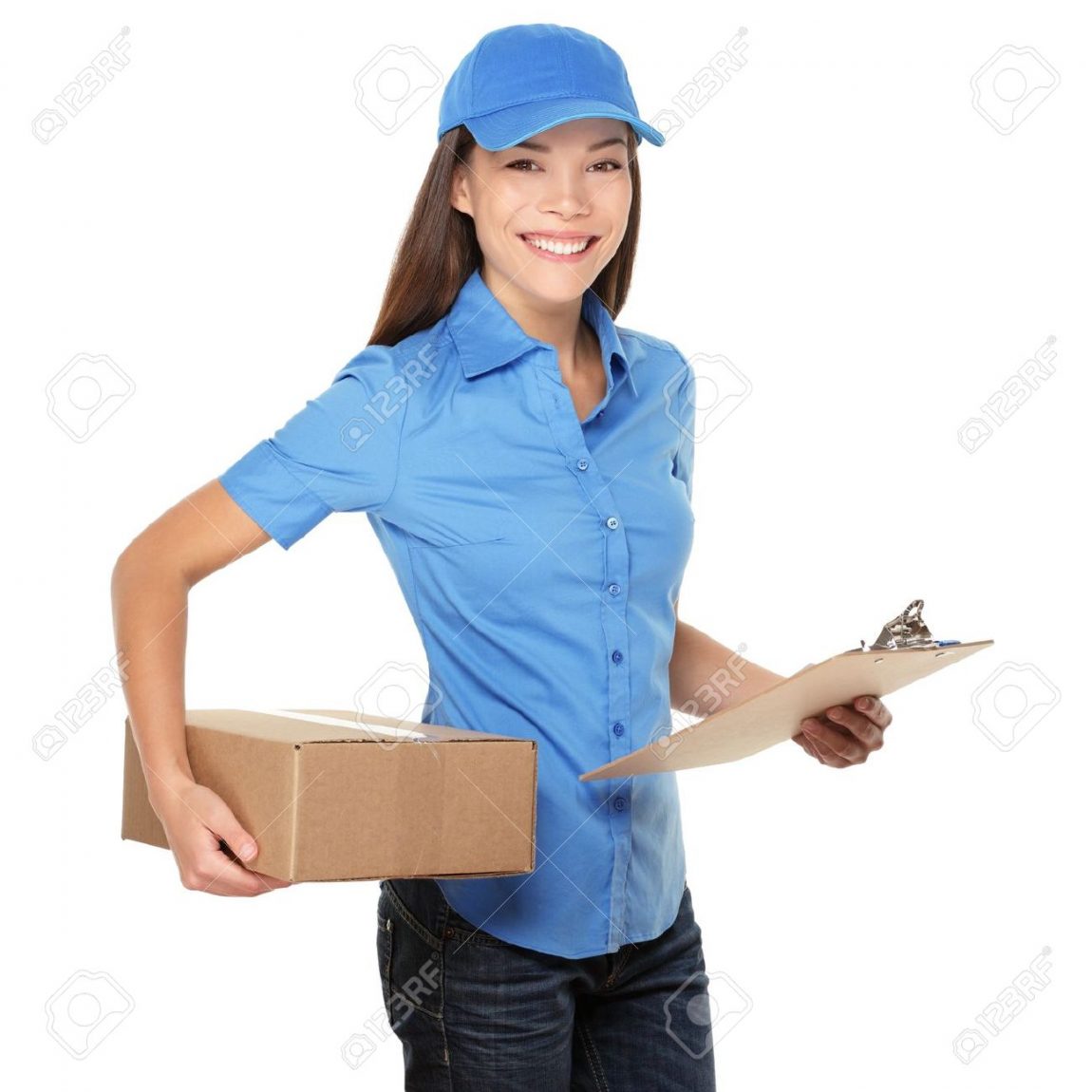 15038259-Delivery-person-delivering-packages-holding-clipboard-and-package-smiling-happy-in-blue-uniform-Beau-Stock-Photo.jpg